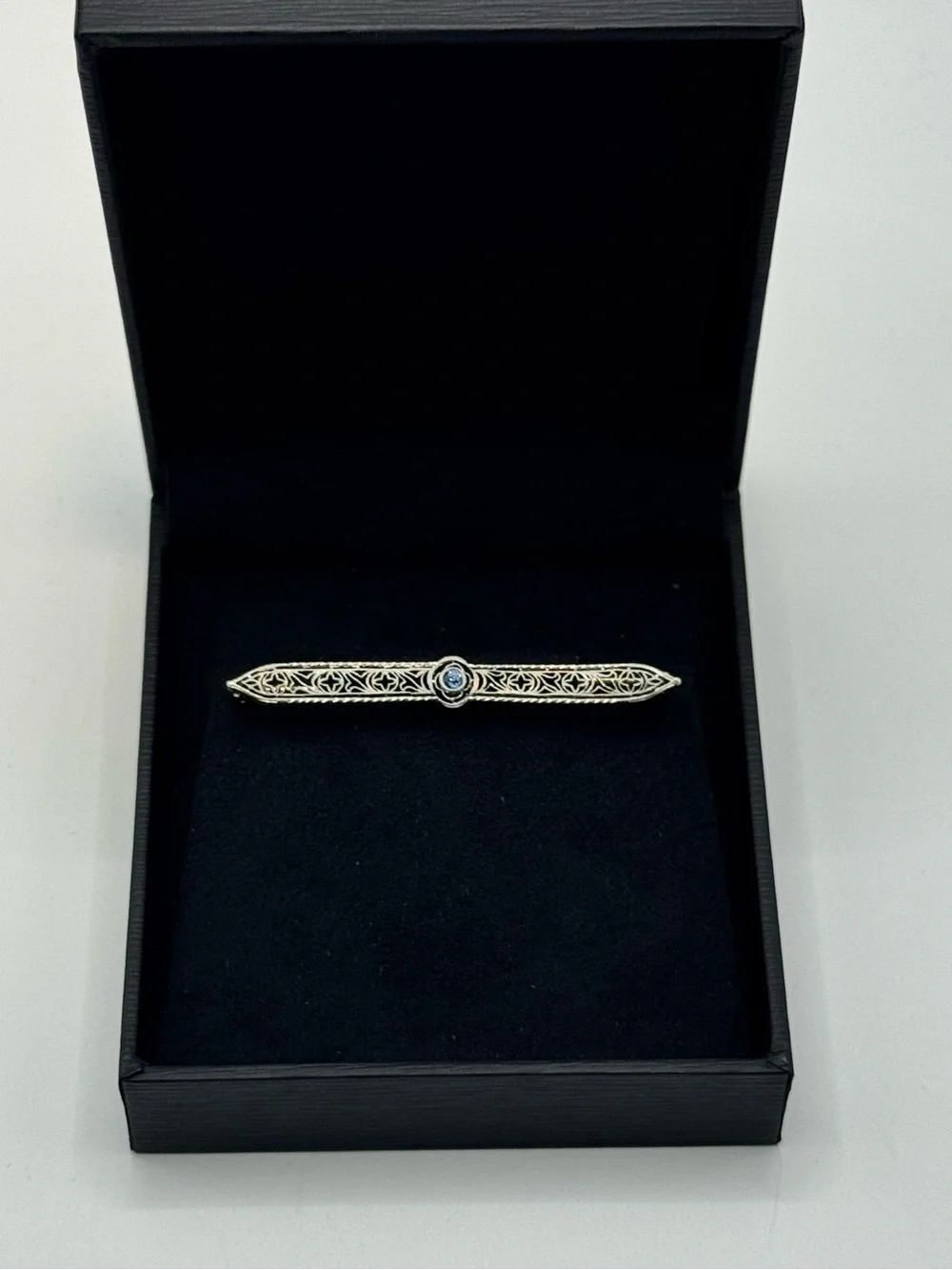 Vintage Platinum & 14k Gold Sapphire Art Deco Stick Pin Brooch - Picture 2 of 12